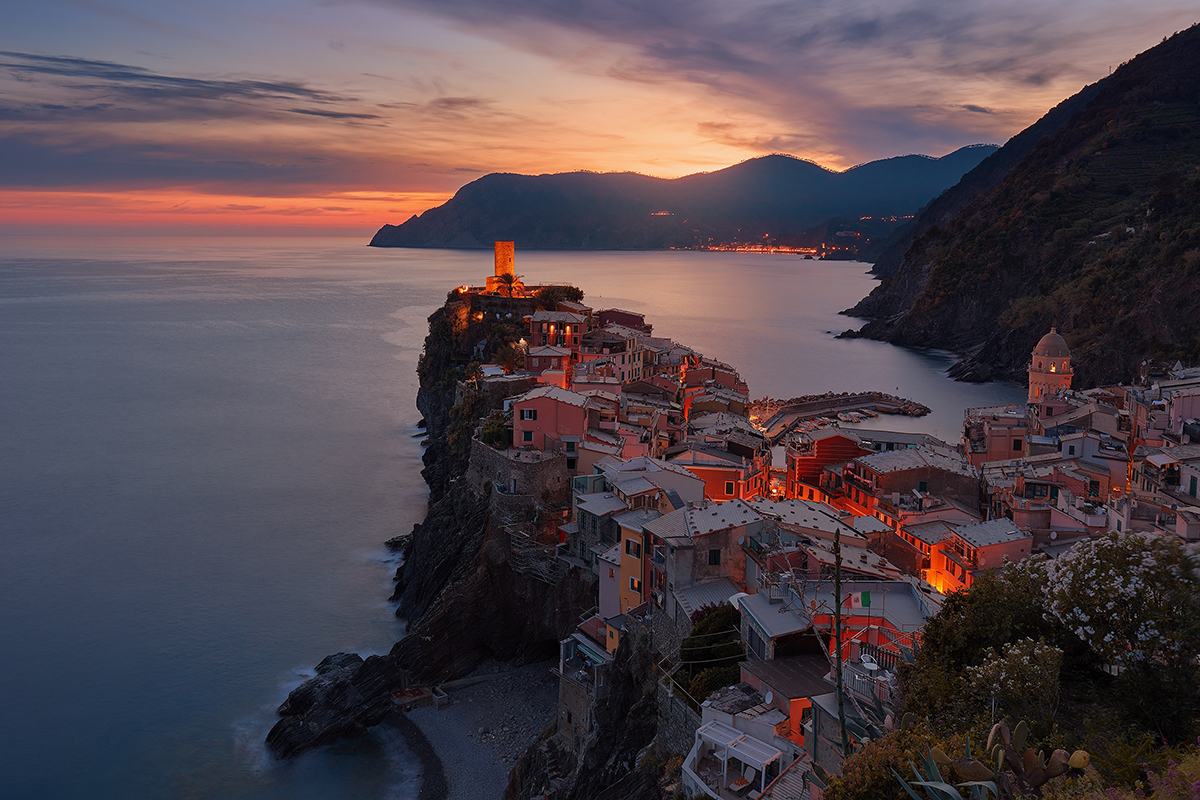 Aerial View of Village on Mountain Cliff