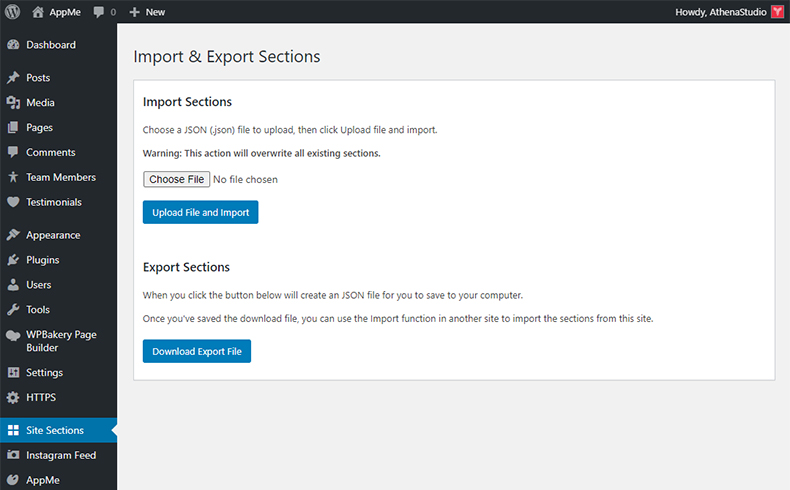 Import/Export Sections