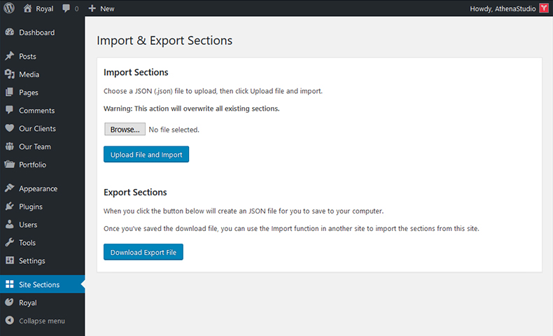 Import/Export Sections