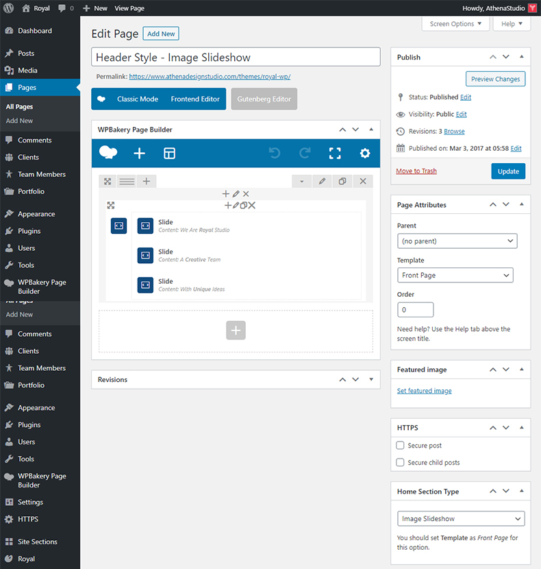 Setup Front Page