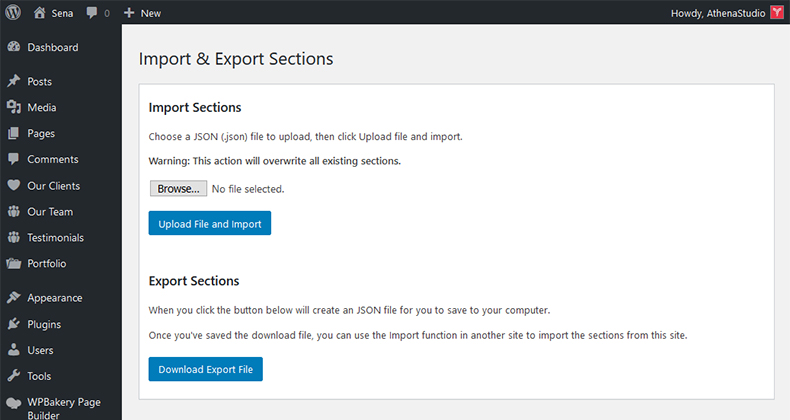Import/Export Sections